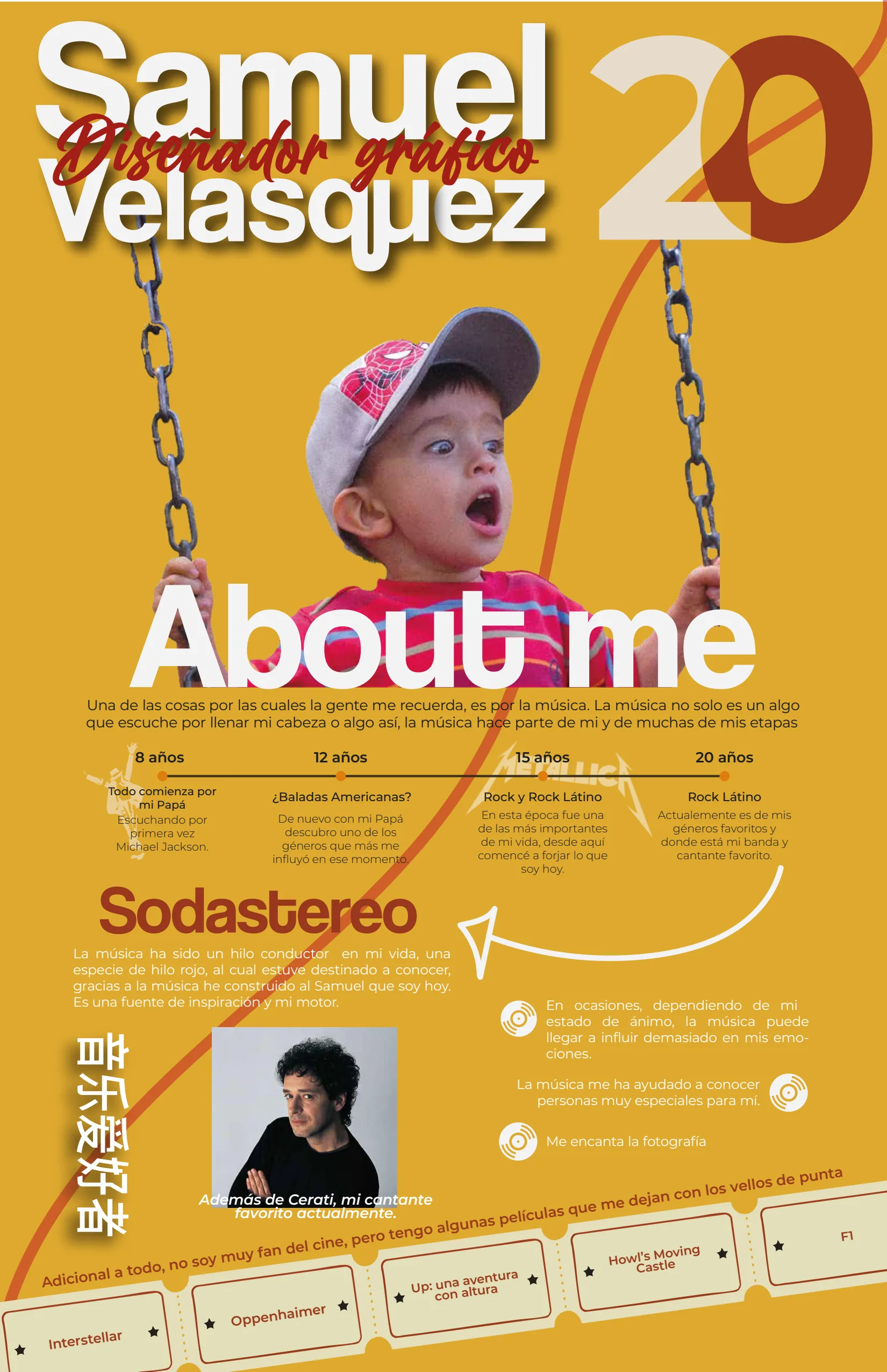 Infografía autobiográfica de Samuel Velasquez: línea de tiempo musical, Soda Stereo y aficiones